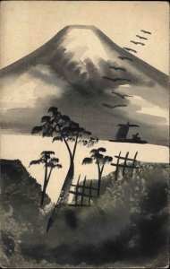 Handmade Hand Painted Japan Japanese Art Mt. Fuji c1910 Postcard #1
