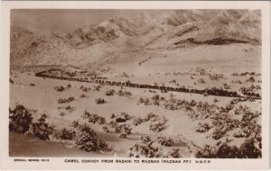 PC PAKISTAN, CAMEL CONVOY, Vintage REAL PHOTO Postcard (b43395)