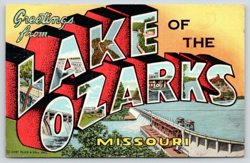 Lake of the Ozarks Missouri~Dam-Hurricane Deck Bridge-1956 Large Letter Linen 