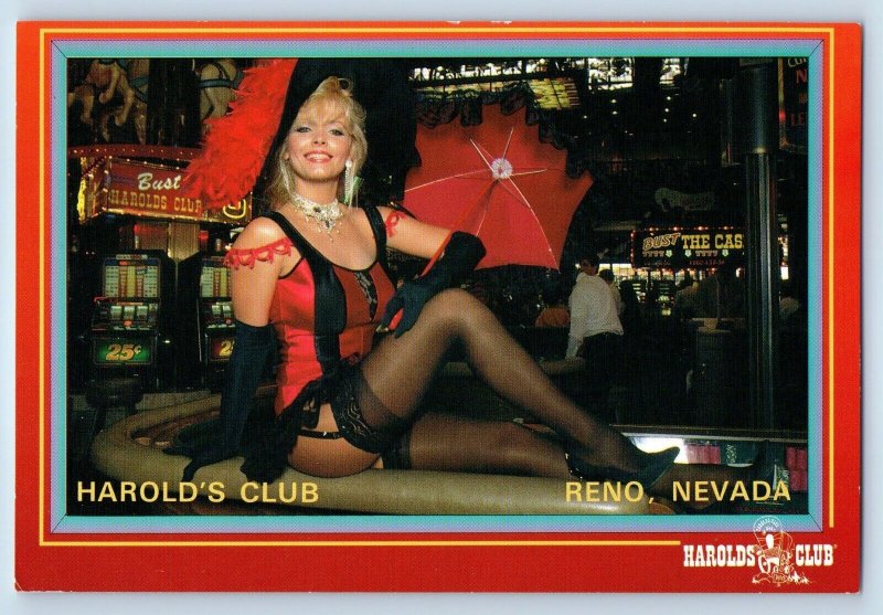 Reno Nevada NV Postcard Harold's Club Sexy Woman Bust The Gas c1950's Vintage