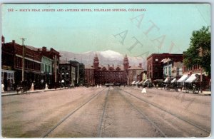 c1910s Colorado Springs, CO Pikes Peak Ave Antlers Hotel Postcard Railway A170