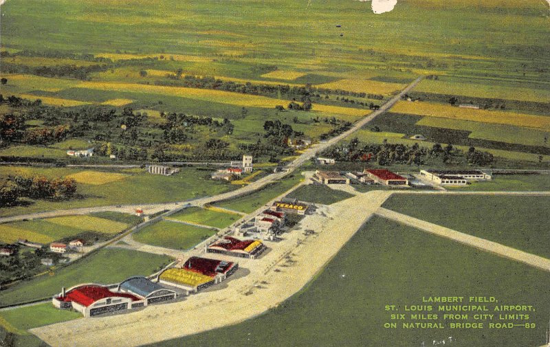 Lambert Field Airport St Louis Missouri linen postcard