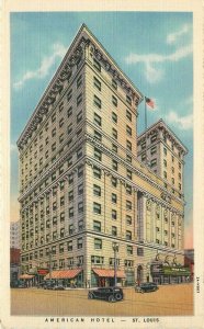 American Hotel autos roadside St Louis Missouri linen Postcard Teich 10159