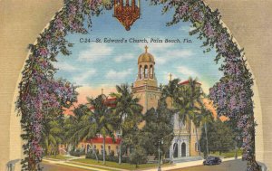 PALM BEACH, Florida FL~ ST EDWARD'S CHURCH Flowered Arch View  ca1940's Postcard