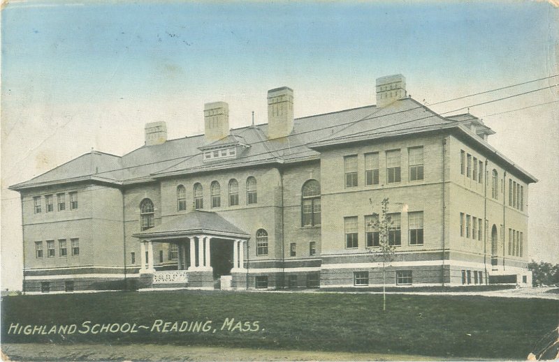 Reading, MA Highland School 1908 Postcard