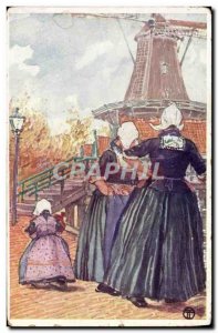 Postcard Old Windmill Netherlands Belle Jardiniere