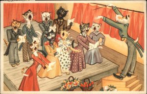 Vintage PC Netherlands Dog Conductor Cat Choir Chorus DRESSED ANIMALS FANTASY