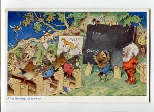 3116695 GNOME Elf & Dressed BIRDS School by BAUMGARTEN Vintage