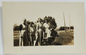 Rppc Grandma Sherd Group of Older Women Young Girl Baby Carriage Postcard R3