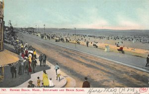 Boulevard and Beach Scene, Revere Beach, MA., Early Postcard, Used in 1906