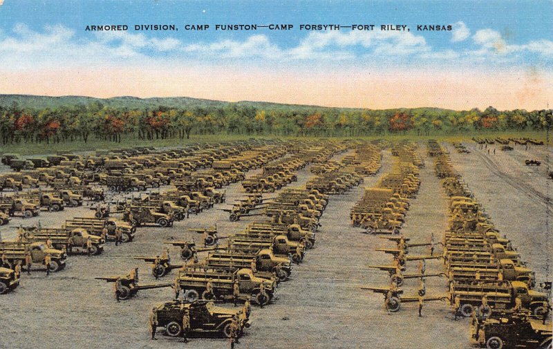 Armored Div., Camp Funston, Camp Forsyth, Ft. Riley, Kansas, W.W. II Postcard