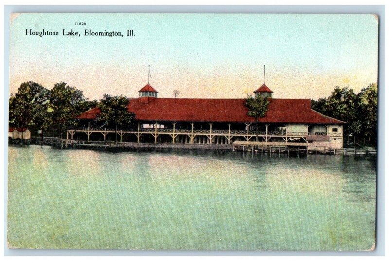 c1910 Houghtons Lake Exterior Building River Lake Bloomington Illinois Postcard 