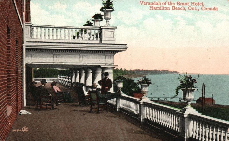 Hamilton Beach 1912 Verandah Of Brant Hotel Ontario Canada Vintage Postcard