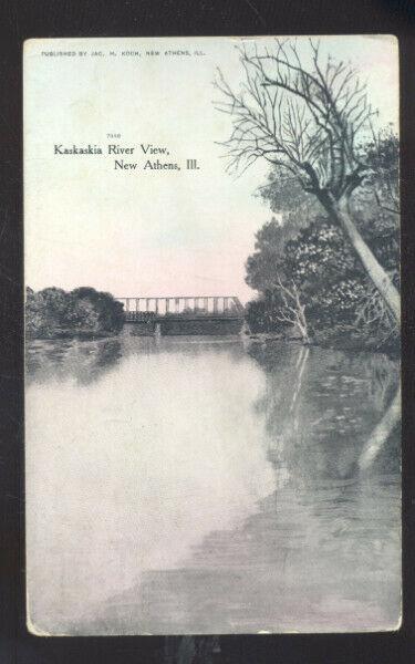 NEW ATHENS ILLINOIS KASKASKIE RIVER VIEW BRIDGE VINTAGE POSTCARD ILL. 1908