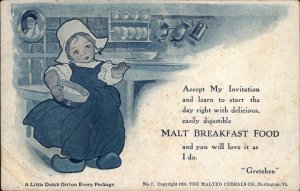 Malt Breakfast Food Malted Cereals Ad Little Dutch Girl c1910 Vintage Postcard