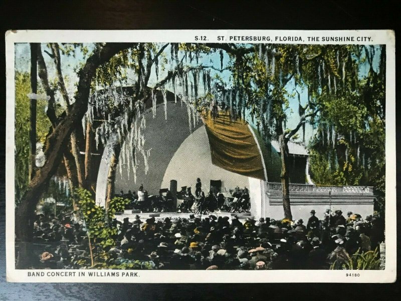 Vintage Postcard 1929 Band Concert Williams Park St. Petersburg Florida (FL)