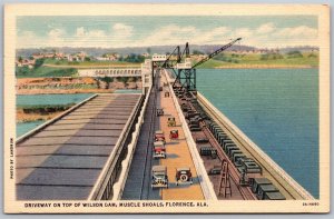 Vtg Florence Alabama AL Road Across Wilson Dam Muscle Shoals 1930s Postcard