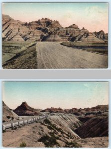 2 Postcards SOUTH DAKOTA BADLANDS ~ Handcolored CHIEF BIG FOOT PASS Fossil Beds