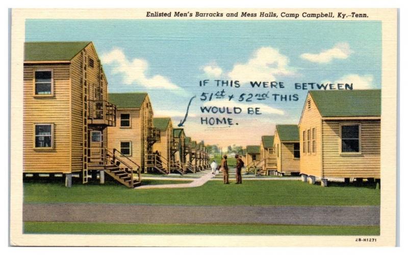 Mid-1900s Enlisted Men's Barracks and Mess Halls, Camp Campbell, KY Postcard