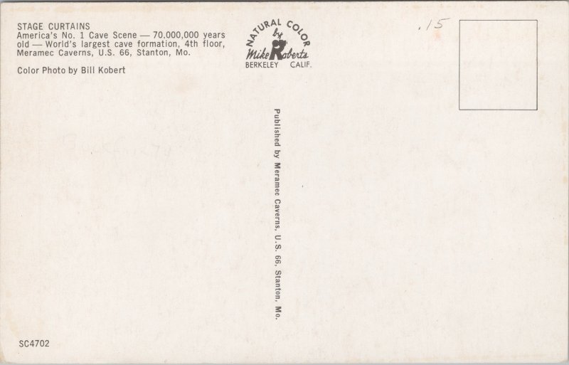 National & State Parks~Meramec Caverns Missouri~Stage Curtains~Vintage Postcard
