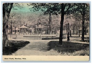 1920 East Park Statue Sculpture Fountain Fence Racine Wisconsin Vintage Postcard 