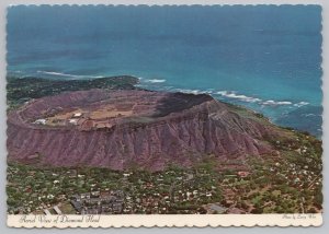 Aerial View Of Diamond Head Crater~Ocean & City Scene~Honolulu HI~c1969~CT PC