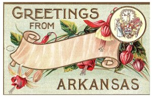 Greetings from Arkansas Mercy Justice Angel Flowers Embossed Postcard