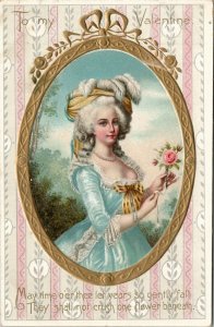 Valentine Portrait Lovely Lady Tuck Floral Massives Series 11 Emb Postcard U18