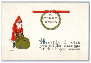 1916 Christmas Santa Claus And Sack Of Toys Embossed Blue Earth MN Postcard