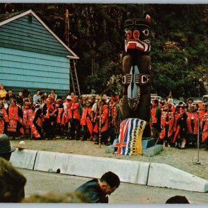 c1950s Kelsey Bay, Vancouver Island BC Canada Indians Ceremonial Totem Pole A175