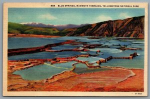 Postcard Yellowstone WY c1952 Blue Springs Mammoth Terraces CDS West Yellowstone