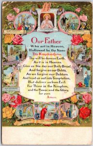 1915 Our Father Prayer Religious Images In Background Posted Postcard