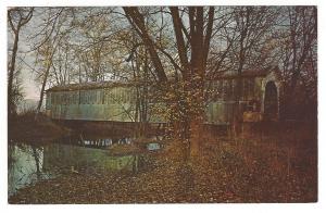 Emmetsville Covered Bridge near Brinckley, IN. Vintage chrome Estell postcard