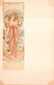 AUTUMN WOMAN MUCHA 3rd SERIES ART NOUVEAU POSTCARD (c. 1900)