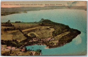 Postcard VT Basin Harbor aerial of Lodge and Golf Course handcolored