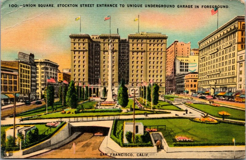 Vtg 1940s Union Square Undergroun Garage San Francisco California CA Postcard