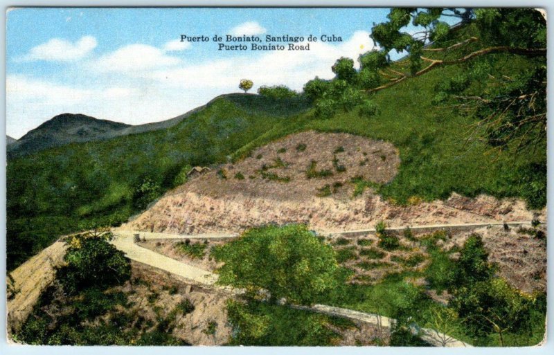 SANTIAGO de CUBA   Puerto de Boniato PUERTO BONIATO ROAD ca 1940s Linen Postcard