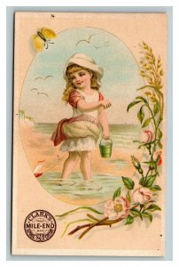 Vintage 1880's Victorian Trade Card Clark's Spoil Cotton Cute Girl Toy Sailboat