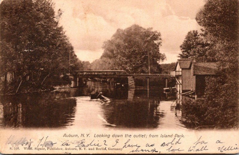 New York Auburn Looking Down The Outlet From Island Park 1907