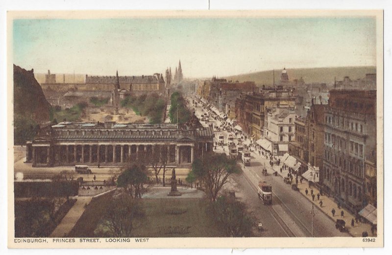 UK Scotland Edinburgh Princes Street Looking West Vintage Photochrom Postcard