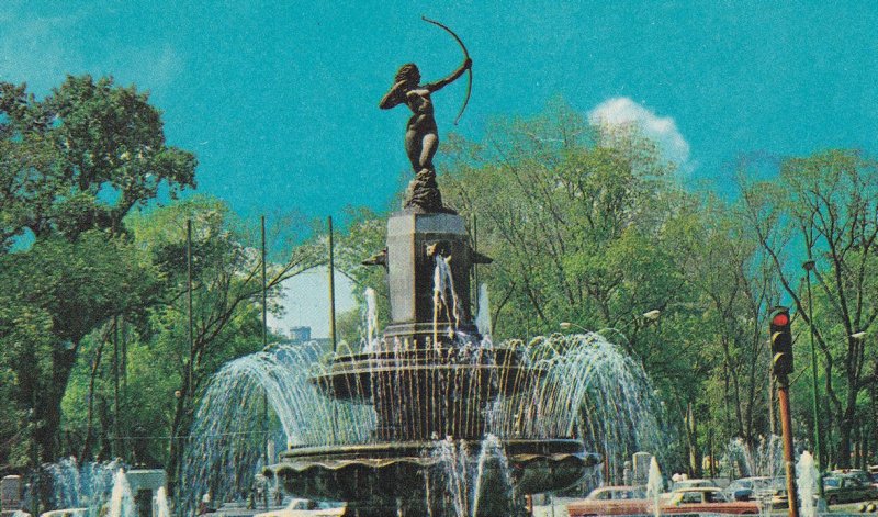Diana the Huntress Fountain Mexico Night View Postcard