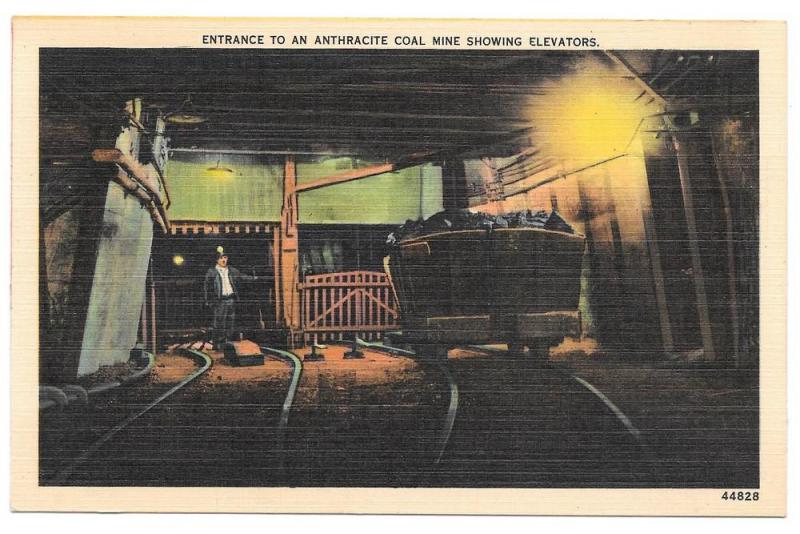 Anthracite Coal Mine Entrance Cart Elevators Linen Postcard