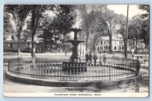 Dowagiac Michigan MI Postcard Fountain Park Scenic View Children 1917 Vintage