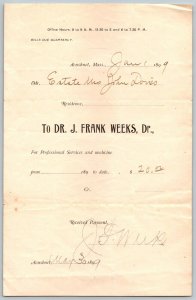 1899  Acushnet   Massachusetts  Dr. J. Frank Weeks  Receipt  8 x 5