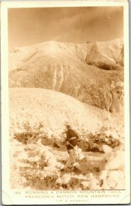 RPPC Running a Cannon Mountain Trail Franconia Notch NH c1939 Vtg Postcard N35