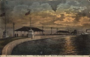 Baltimore MD Bay Shore Pier at Night Hand Colored c1910 Vintage Postcard