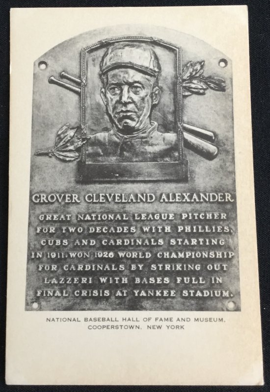 Unused Postcard Grover Cleveland Alexander National Baseball Hall of Fame NY LB