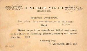 H Mueller manufacturing company Decatur, Illinois, USA Postal Cards, Late 180...