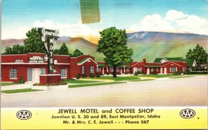 Jewell Motel Coffee Shop US 30 89 Montpelier Idaho Linen Postcard UNP Vintage 