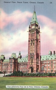 Vintage Postcard 1930's General View Peace Tower Ottawa Canada National News Co.